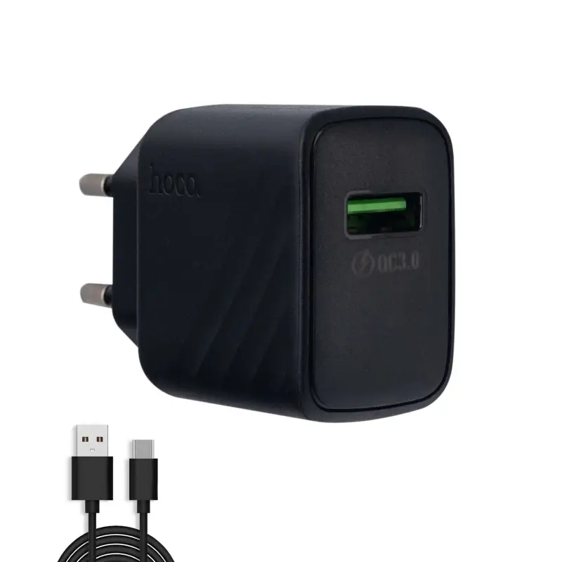 Сетевое зарядное устройство с кабелем USB на Type-C Q.C 3.0 CS21A HOCO черное