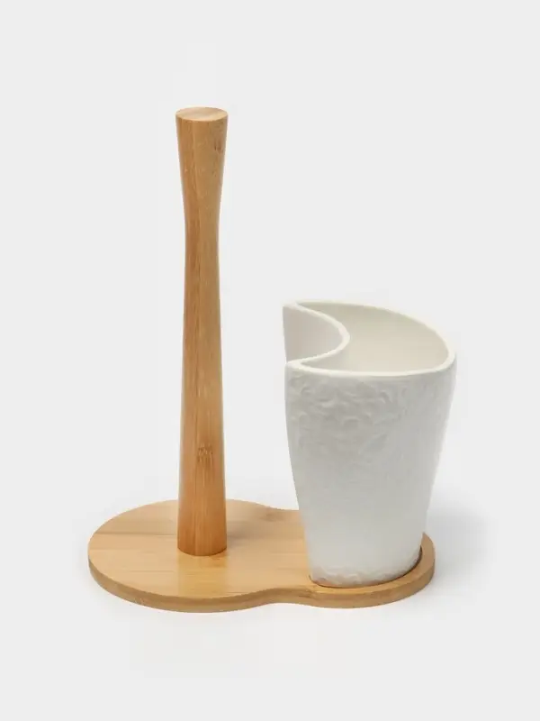 Подставка для бумажных полотенец и кухонных принадлежностей BellaTenero, 19.5&times;12.5&times;25.5 см, фарфор, бамбук, белая