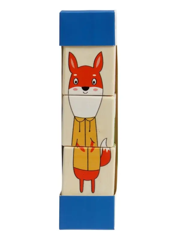 Кубики деревянные на оси  «Животные» , 3 кубика