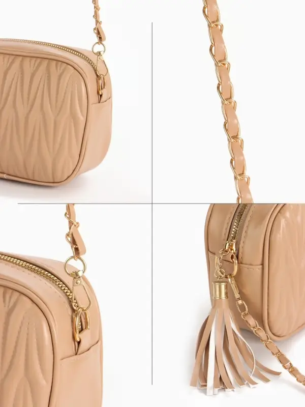 Сумка женская, через плечо, на молнии, 21&times;7&times;14 см, бежевая