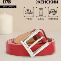 Ремень женский, 110&times;2.3 см, классическая пряжка металл, серебристая, красный