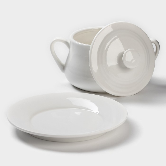 Бульонница фарфоровая Magistro «Бланш», 2 предмета: бульонница 450 мл, блюдце d=15,7 см, цвет белый Бульонница фарфоровая Magistro «Бланш», 2 предмета: бульонница 450 мл, блюдце d=15,7 см, цвет белый