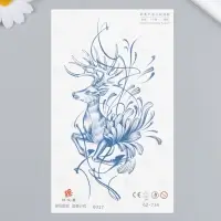 Переводная тату на тело синяя &laquo;Олень в линиях&raquo;, 18&times;11 см