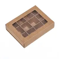 Коробка для 12 конфет, 11.5×8.7×2.5 см, Тонкие разделители, крафт