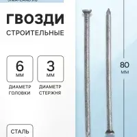 Гвозди ТУНДРА, строительные, ГОСТ 4028-63, без покрытия, 3&times;80 мм, 5 кг