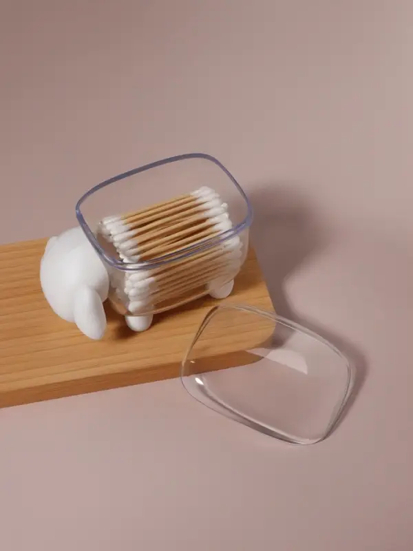 Органайзер для ватных палочек и дисков &laquo;Барашек&raquo;, с крышкой, 12&times;7.5&times;8.5 см, прозрачный, белый