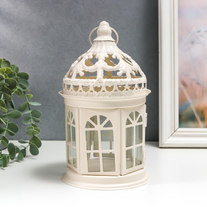 Подсвечник металл Подсвечник металл "Фонарь - ажурная беседка" белый 12,5х12,5х21 см