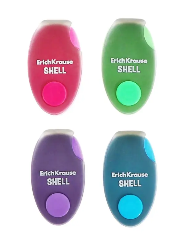 Ластик в пластиковом футляре ErichKrause Shell, мягкий, гипоаллергенный, МИКС