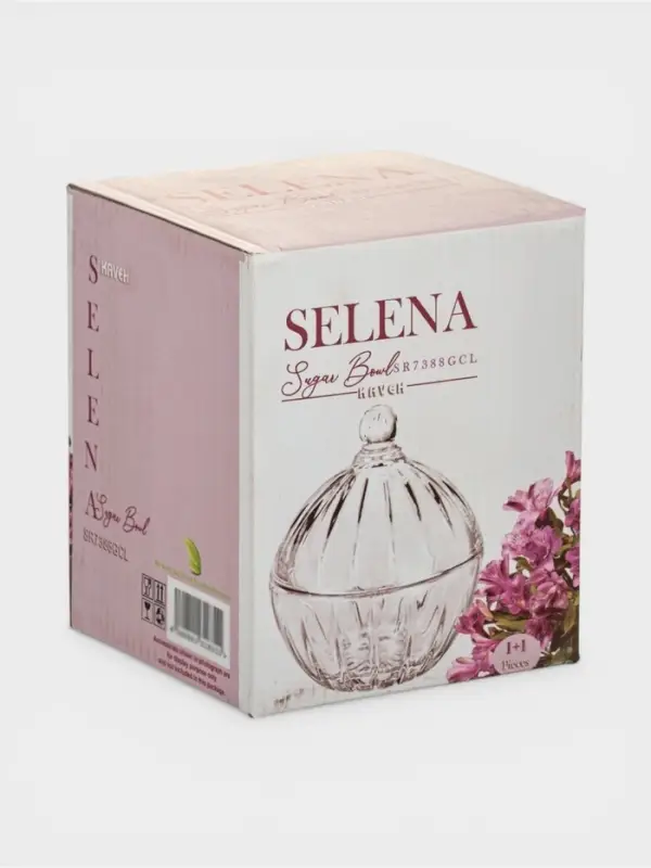Сахарница Selena, 220 мл, с крышкой, стекло, прозрачная