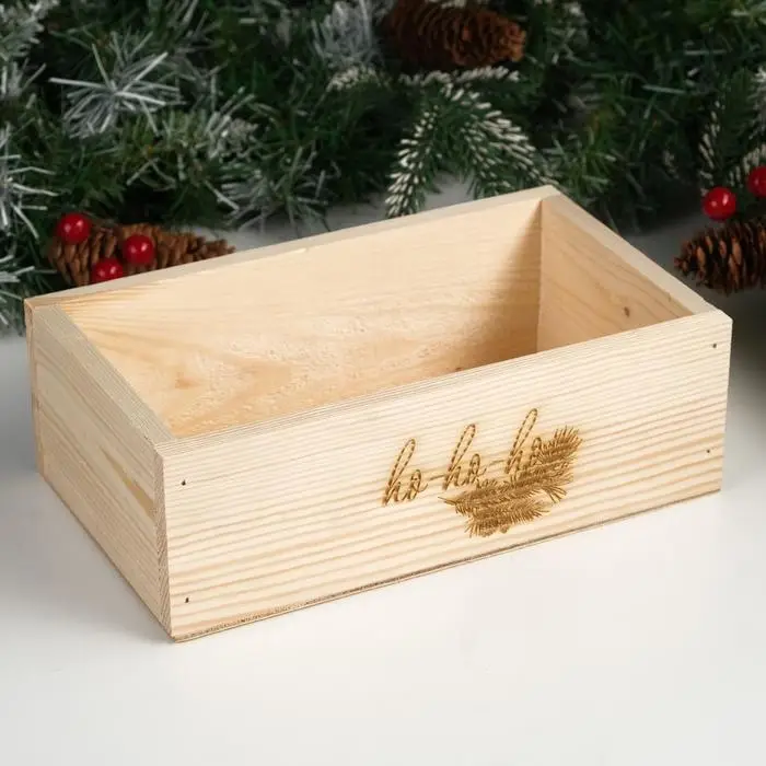 Кашпо деревянное 24.5×14×8 см  Кашпо деревянное 24.5×14×8 см "Новогоднее. Ho-ho-ho, еловая ветвь"