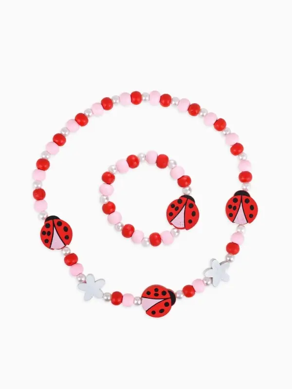 Набор детский &laquo;Выбражулька&raquo;, 2 предмета: бусы, браслет d=5 см, божьи коровки в цветах, разноцветный