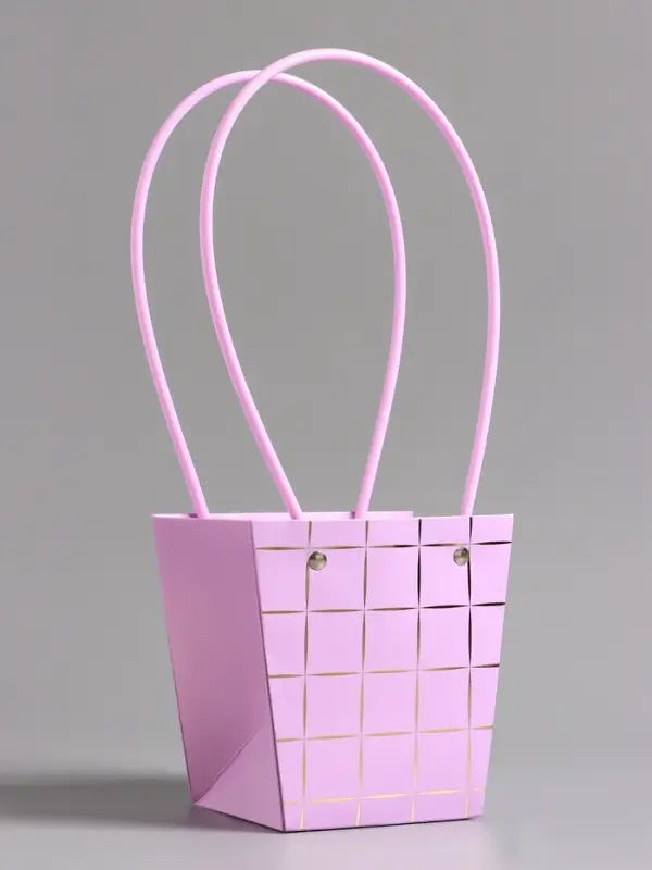 Сумка переноска для цветов, лиловая влагостойкая, с тиснением, 13&times;9.5&times;13&plusmn;5% см