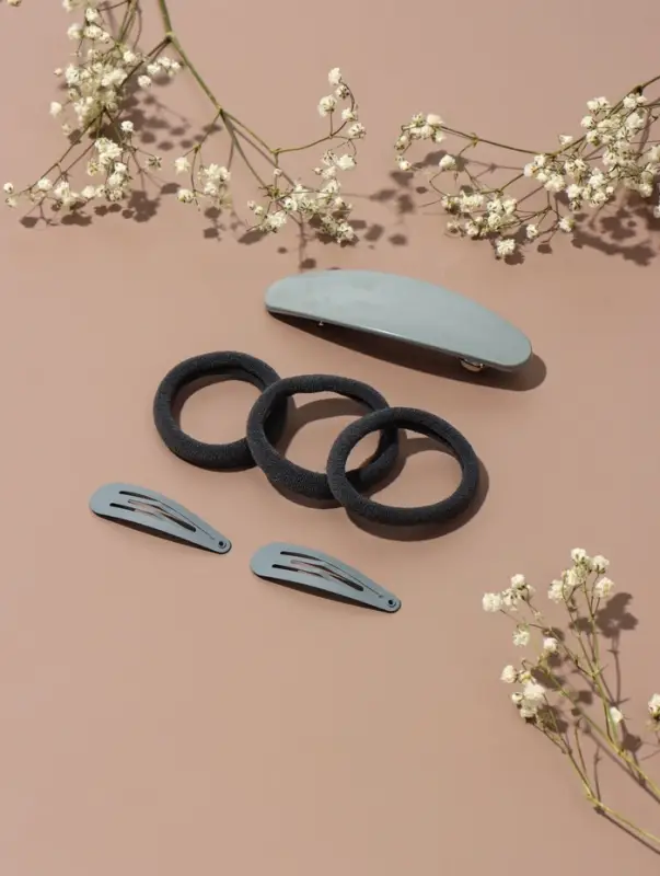 Набор для волос QF &laquo;Авиталь&raquo;, 3 резинки 6 см, заколка - автомат 9 см, 2 заколки 4.5 см, серый