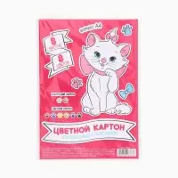 Цветной картон с блёстками, А4, 8 листов, 8 цветов, немелованный, двусторонний, в папке, 250 г/м&sup2;, &laquo;Коты аристократы&raquo;