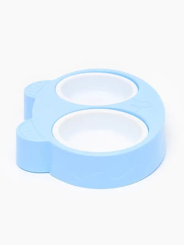 Миска двойная &laquo;Киса&raquo;, 2&times;160 мл, пластик, голубая