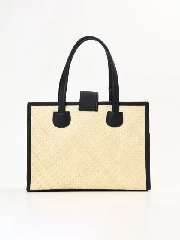 Сумка плетёная на застёжке из пандана, 35&times;12&times;40 см, бежево-чёрная