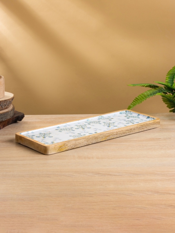 Блюдо прямоугольное " Черепаха и цветы" дерево манго 41х15 см