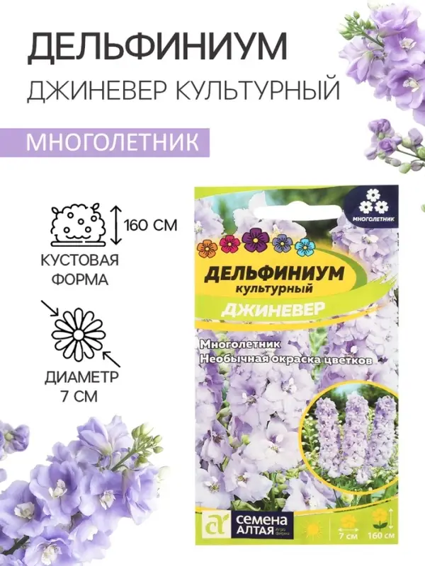 Семена цветов Дельфиниум  Семена цветов Дельфиниум "Джиневер культурный", ц/п,  0,05 г