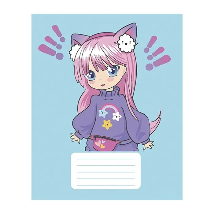 Тетрадь 12 листов в частую косую линию Calligrata "Аниме", обложка мелованный картон, ВД-лак, блок офсет, белизна 95%, МИКС