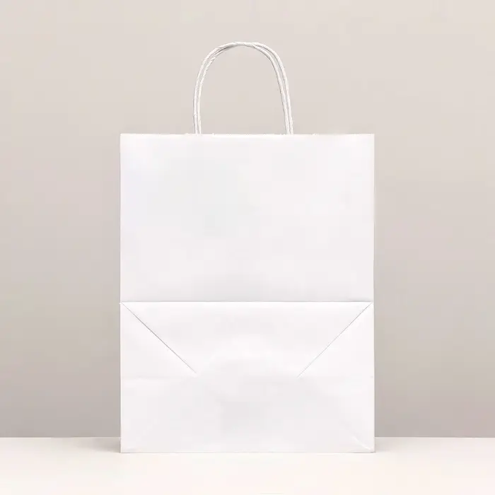 Пакет крафт без печати, белый, круглая ручка 24×14×28 см Пакет крафт без печати, белый, круглая ручка 24×14×28 см