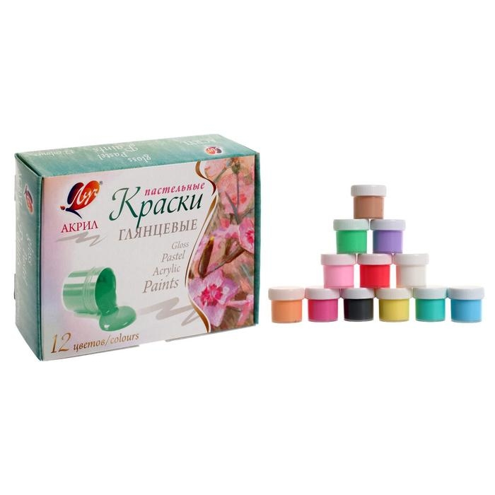 Краска акриловая, набор 12 цветов х 20 мл, &laquo;Луч&raquo;, пастельные
