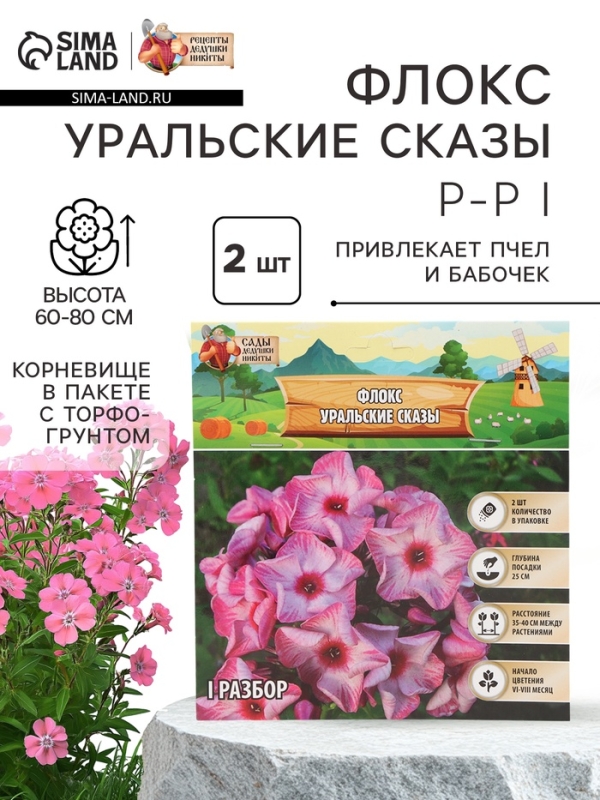 Флокс «Уральские сказы» корневище в пакете с торфогрунтом, р-р I, 2 шт.