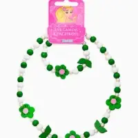 Набор детских украшений &laquo;Выбражулька. Цветы&raquo;, 2 предмета: бусы 40 см, браслет, d=6 см, белый, зеленый
