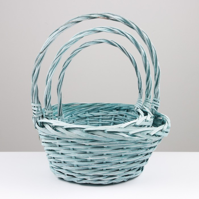 Набор корзин плетёных, 3 шт, 38x17x42 см, зеленый Набор корзин плетёных, 3 шт, 38x17x42 см, зеленый