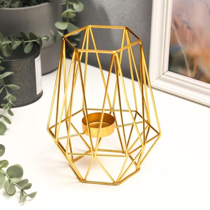 Подсвечник металл на 1 свечу "Геометрия" золото 17х12,5х14 см