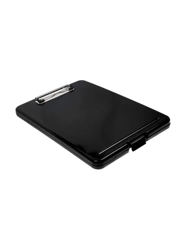 Планшет с прижимом формат А4 пластик черный, с коробкой для хранения бумаг