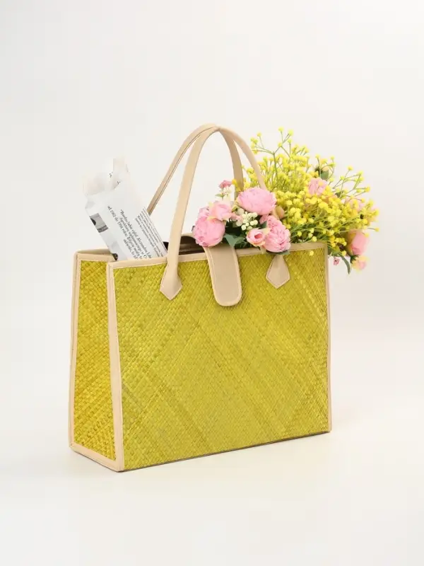 Сумка плетёная на застёжке из пандана, 41&times;16&times;50 см, жёлто-белая