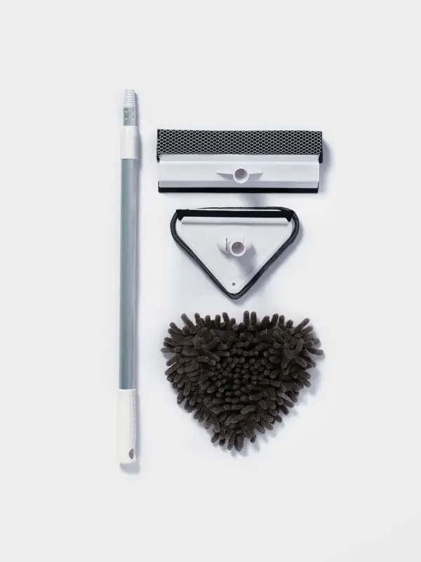 Щётка для окон, телескопическая ручка 47(80.5) см, поролон, две насадки из микрофибры с держателем 11.5&times;6.5 см