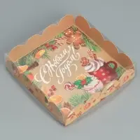 Коробка для кондитерских изделий с пластиковой крышкой «С Новым годом», 13 х 13 х 3 см