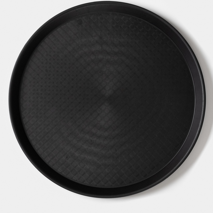 Поднос круглый Доляна Brick, пластик, d=35 см, чёрный Поднос круглый Доляна Brick, пластик, d=35 см, чёрный