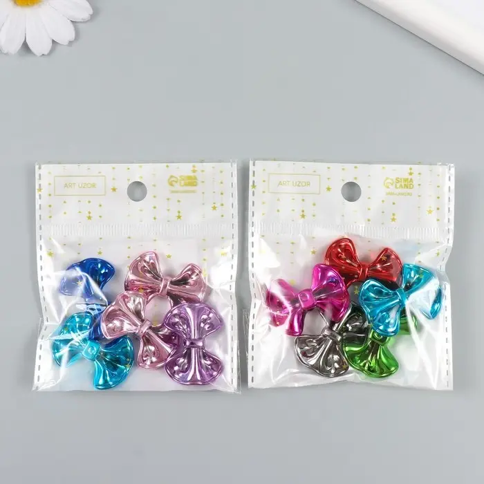 Бусина для творчества пластик "Бант глянцевый металлик" МИКС 3,1х2,3х0,9 см