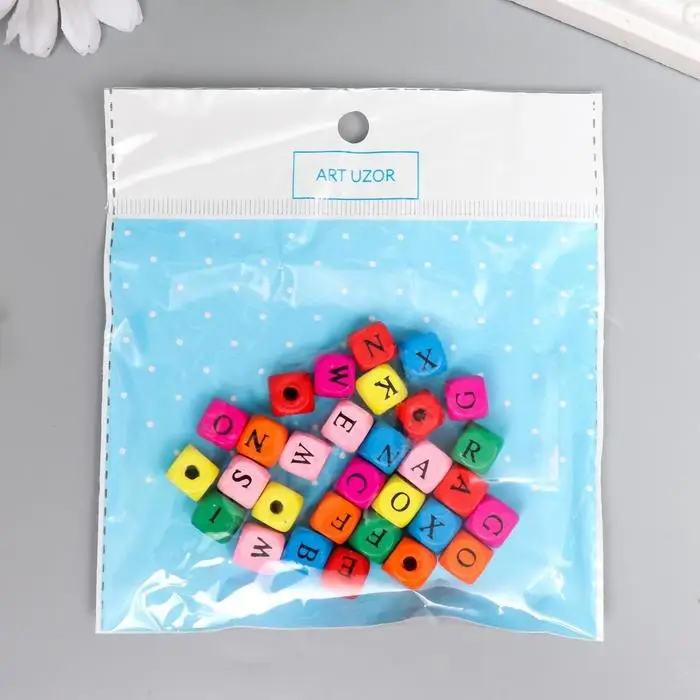 Бусины для творчества дерево  Бусины для творчества дерево "Алфавит на кубиках" набор 30 шт 1х1 см