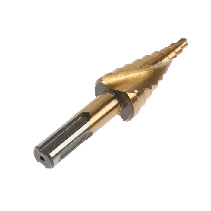 Сверло ступенчатое ТУНДРА ПРОФИ, HSS, TiN, спиральный профиль, SDS-plus, 4-20 мм Сверло ступенчатое ТУНДРА ПРОФИ, HSS, TiN, спиральный профиль, SDS-plus, 4-20 мм