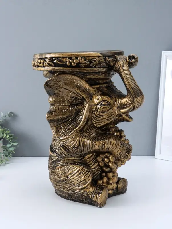 Фигура-подставка "Слон сидя" чёрный с золотом, 44х37х30 см