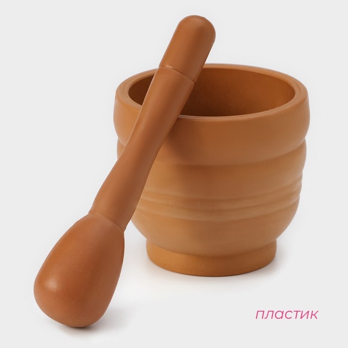 Ступка с пестиком Доляна «Кирпичный камень», 250 мл, 10,5×20 см, цвет коричневый Ступка с пестиком Доляна «Кирпичный камень», 250 мл, 10,5×20 см, цвет коричневый