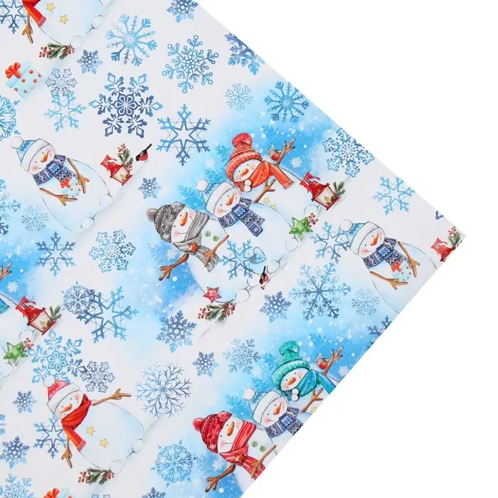 Упаковочная бумага на новый год «Снеговички», 70 х 100 см, глянцевая