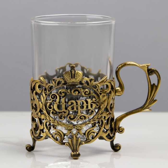 Подстаканник со стаканом  Подстаканник со стаканом "Царь", 12,5 х 12,5 х 13 см