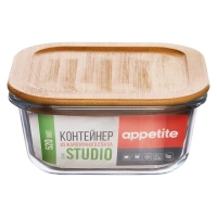 Контейнер стекл квадр 520мл бамб/кр Studio TM Appetite