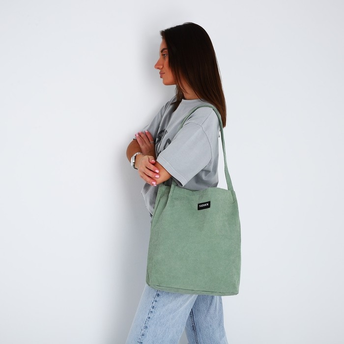 Сумка шопер вельветовый без застёжки, зелёный Сумка шопер вельветовый без застёжки, зелёный