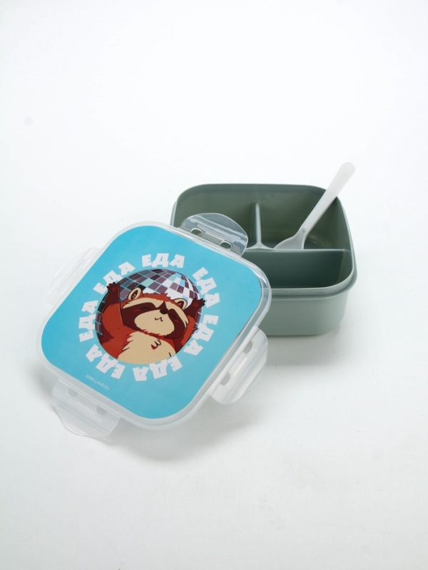Ланч - бокс с ложкой, «Енот», 17,8 х 17,8 х 7 см