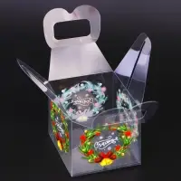 Коробка подарочная новогодняя складная ПВХ « Счастья в Новогом году» 7×7×7 см Новый год