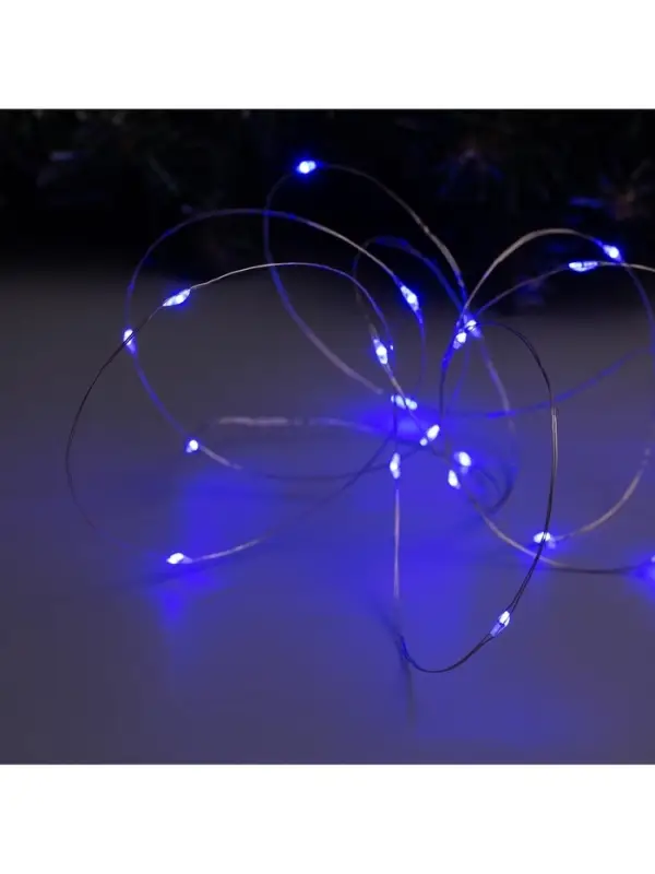 Гирлянда &laquo;Нить&raquo; 2 м роса, IP20, серебристая нить, 20 LED, батарейки CR2032&times;2 (в комплекте), свечение синее
