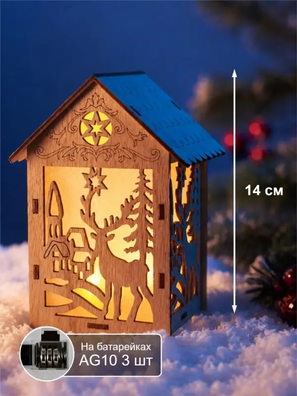 Ёлочная игрушка &laquo;Олень&raquo; 14&times;10 см, подвеска, от батареек AG10&times;3, свечение тёплое белое