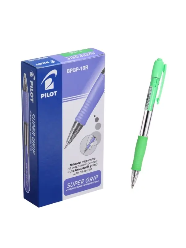 Ручка шариковая Pilot. Super Grip, автоматическая, синий стержень BPGP-10R-F (SG), узел 0.7 мм, на масляной основе, резиновый упор