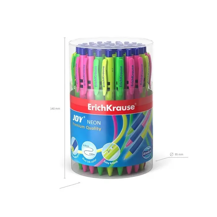 Ручка шариковая автоматическая ErichKrause JOY Neon, узел 0.7 мм, чернила синие, комфортное письмо, длина линии письма 1300 метров Ручка шариковая автоматическая ErichKrause JOY Neon, узел 0.7 мм, чернила синие, комфортное письмо, длина линии письма 1300 метров