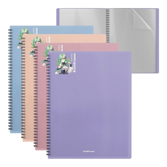 Папка 20 вкладышей на спирали, А4, 600 мкм, ErichKrause Папка 20 вкладышей на спирали, А4, 600 мкм, ErichKrause "Matt Manga", текстура "песок", микс